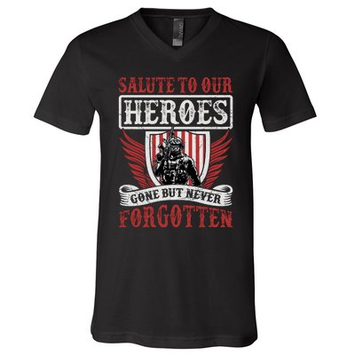 Salute To Our Heroes Memorial Tribute V-Neck T-Shirt