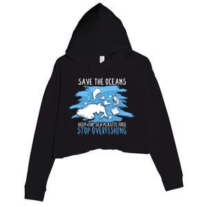 Save The Oceans Keep Sea Plastic Free Earth Recycle Great Gift Crop Fleece Hoodie