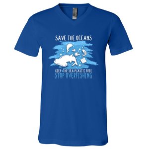 Save The Oceans Keep Sea Plastic Free Earth Recycle Great Gift V-Neck T-Shirt