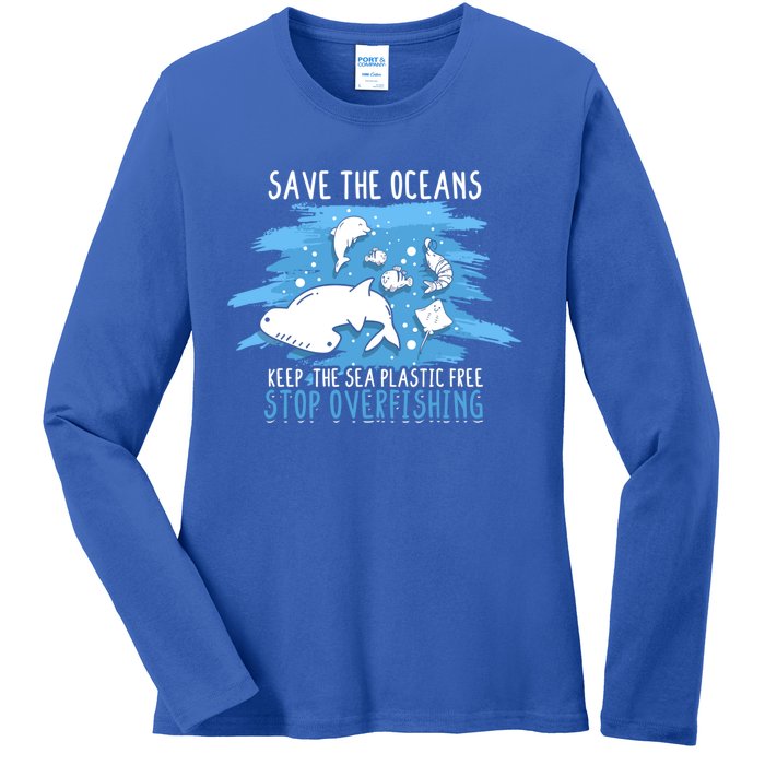 Save The Oceans Keep Sea Plastic Free Earth Recycle Great Gift Ladies Long Sleeve Shirt