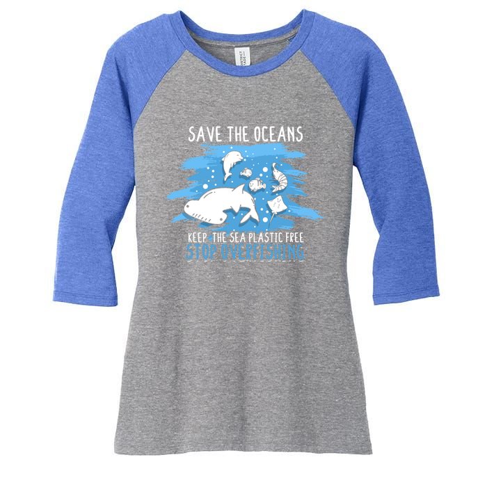 Save The Oceans Keep Sea Plastic Free Earth Recycle Great Gift Women's Tri-Blend 3/4-Sleeve Raglan Shirt