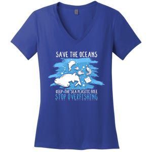 Save The Oceans Keep Sea Plastic Free Earth Recycle Great Gift Women's V-Neck T-Shirt