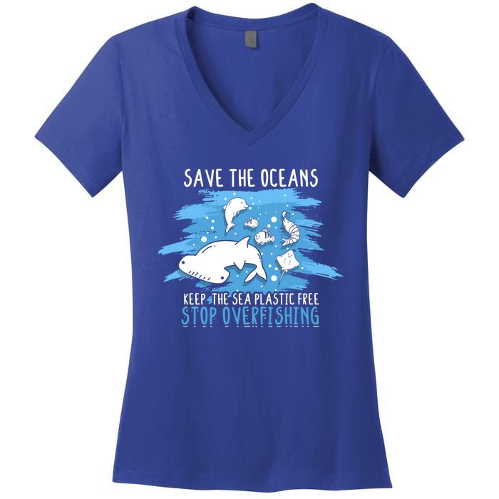 Save The Oceans Keep Sea Plastic Free Earth Recycle Great Gift Women's V-Neck T-Shirt