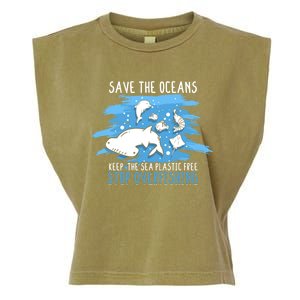 Save The Oceans Keep Sea Plastic Free Earth Recycle Great Gift Garment-Dyed Women's Muscle Tee