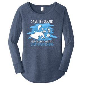 Save The Oceans Keep Sea Plastic Free Earth Recycle Great Gift Women's Perfect Tri Tunic Long Sleeve Shirt