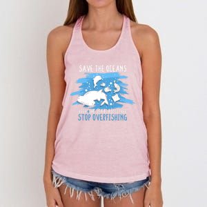 Save The Oceans Keep Sea Plastic Free Earth Recycle Great Gift Women's Knotted Racerback Tank