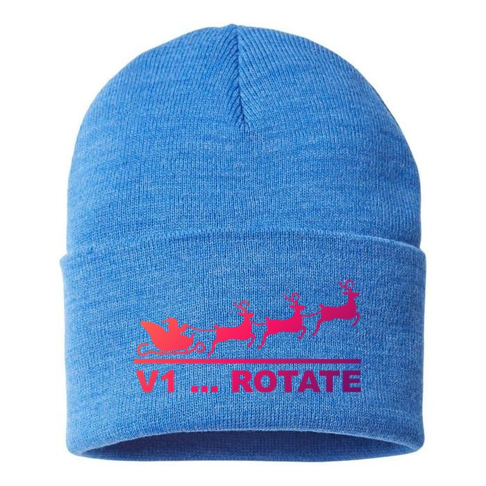 Santa Take Off Funny Pilot Airplane Christmas Gift Sustainable Knit Beanie