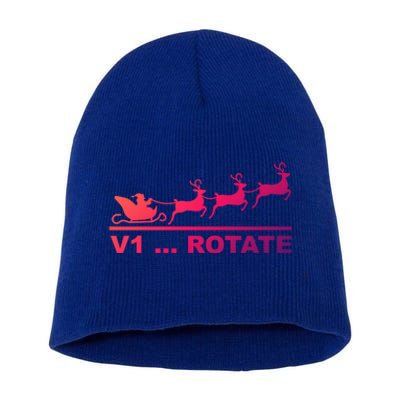 Santa Take Off Funny Pilot Airplane Christmas Gift Short Acrylic Beanie