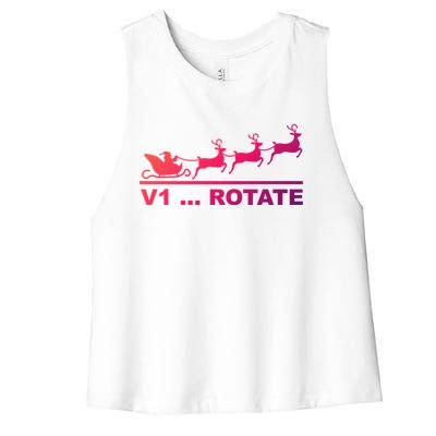 Santa Take Off Funny Pilot Airplane Christmas Gift Women's Racerback Cropped Tank