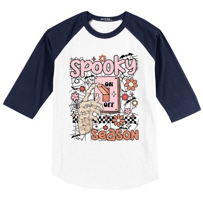 Spooky Turn Off Turn On Season Skeleton Hand Funny Halloween Baseball Sleeve Shirt