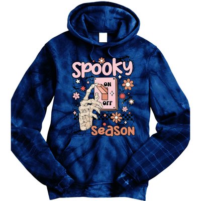 Spooky Turn Off Turn On Season Skeleton Hand Funny Halloween Tie Dye Hoodie