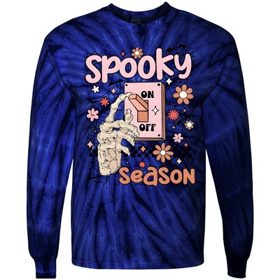 Spooky Turn Off Turn On Season Skeleton Hand Funny Halloween Tie-Dye Long Sleeve Shirt