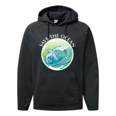 Save The Ocean Marine Biology Biologist Sea Turtle Lover Performance Fleece Hoodie