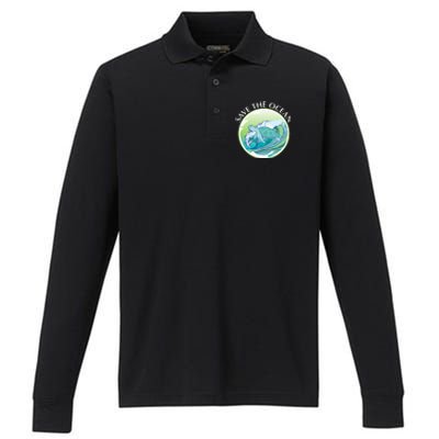 Save The Ocean Marine Biology Biologist Sea Turtle Lover Performance Long Sleeve Polo