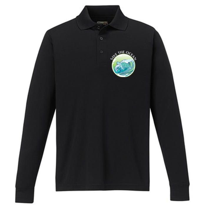 Save The Ocean Marine Biology Biologist Sea Turtle Lover Performance Long Sleeve Polo