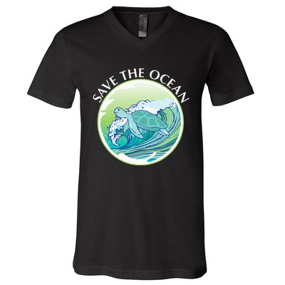 Save The Ocean Marine Biology Biologist Sea Turtle Lover V-Neck T-Shirt