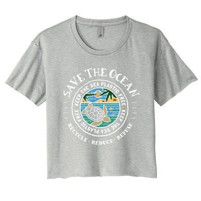 Save The Oceans Meaningful Gift Keep The Sea Plastic Free Turtle Women's Crop Top Tee