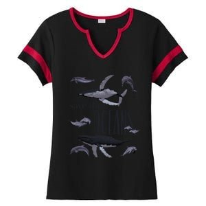 Save The Oceans Whale Dolphin Print Marine Ocean Gift Ladies Halftime Notch Neck Tee