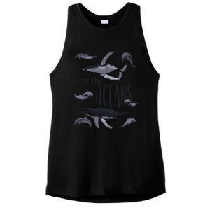 Save The Oceans Whale Dolphin Print Marine Ocean Gift Ladies PosiCharge Tri-Blend Wicking Tank