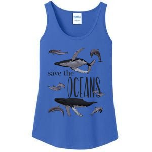 Save The Oceans Whale Dolphin Print Marine Ocean Gift Ladies Essential Tank