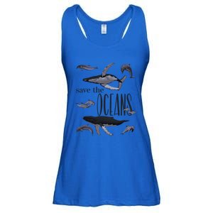 Save The Oceans Whale Dolphin Print Marine Ocean Gift Ladies Essential Flowy Tank