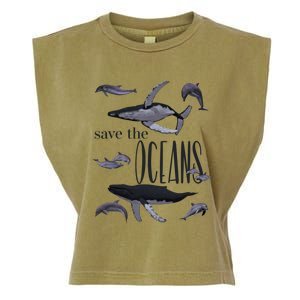 Save The Oceans Whale Dolphin Print Marine Ocean Gift Garment-Dyed Women's Muscle Tee