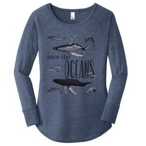 Save The Oceans Whale Dolphin Print Marine Ocean Gift Women's Perfect Tri Tunic Long Sleeve Shirt