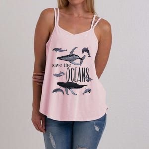 Save The Oceans Whale Dolphin Print Marine Ocean Gift Women's Strappy Tank