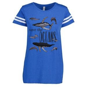 Save The Oceans Whale Dolphin Print Marine Ocean Gift Enza Ladies Jersey Football T-Shirt