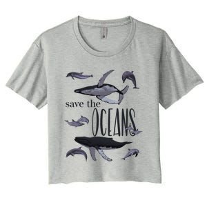 Save The Oceans Whale Dolphin Print Marine Ocean Gift Women's Crop Top Tee