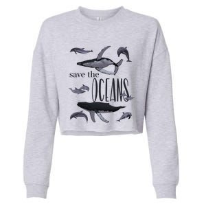 Save The Oceans Whale Dolphin Print Marine Ocean Gift Cropped Pullover Crew