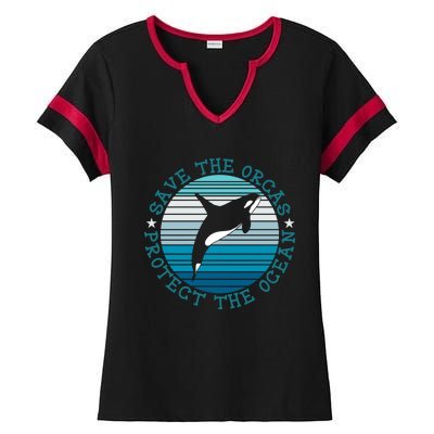 Save The Orcas Protect The Ocean Whale Design Gift Ladies Halftime Notch Neck Tee