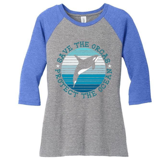 Save The Orcas Protect The Ocean Whale Design Gift Women's Tri-Blend 3/4-Sleeve Raglan Shirt