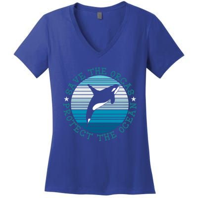 Save The Orcas Protect The Ocean Whale Design Gift Women's V-Neck T-Shirt