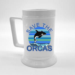 Save The Orcas Save The Whales Ocean Blue Cute Gift Beer Stein