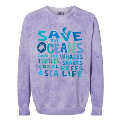 Save The Oceans Whales Turtles Sharks Coral Reefs Gift Colorblast Crewneck Sweatshirt