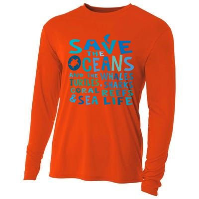 Save The Oceans Whales Turtles Sharks Coral Reefs Gift Cooling Performance Long Sleeve Crew