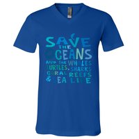 Save The Oceans Whales Turtles Sharks Coral Reefs Gift V-Neck T-Shirt