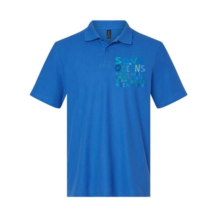 Save The Oceans Whales Turtles Sharks Coral Reefs Gift Softstyle Adult Sport Polo