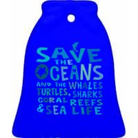 Save The Oceans Whales Turtles Sharks Coral Reefs Gift Ceramic Bell Ornament