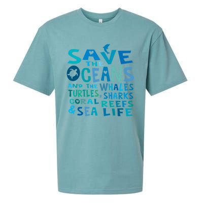 Save The Oceans Whales Turtles Sharks Coral Reefs Gift Sueded Cloud Jersey T-Shirt