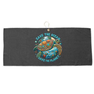 Save The Ocean Save The Planet Cute Sea Turtle Large Microfiber Waffle Golf Towel