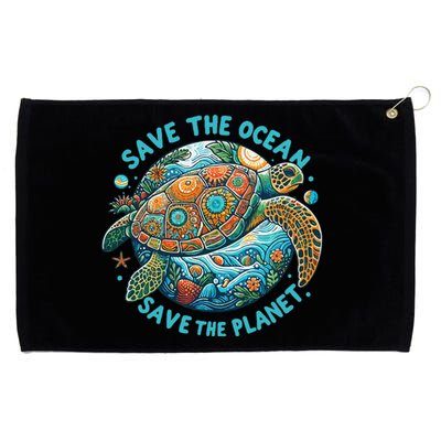 Save The Ocean Save The Planet Cute Sea Turtle Grommeted Golf Towel