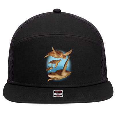 Sea Turtle Ocean Skip A Straw Save A Turtle Gift 7 Panel Mesh Trucker Snapback Hat