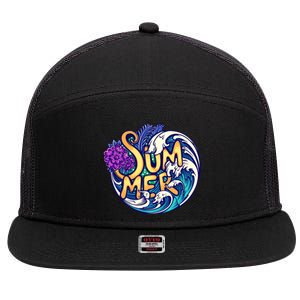 Summer Tropical Ocean Wave 7 Panel Mesh Trucker Snapback Hat