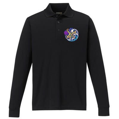 Summer Tropical Ocean Wave Performance Long Sleeve Polo