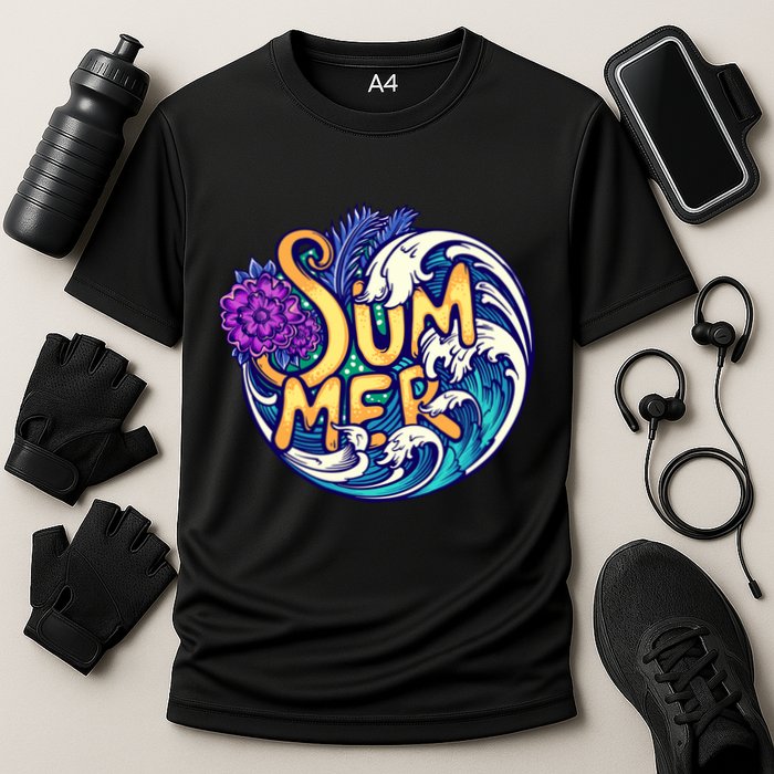 Summer Tropical Ocean Wave Cooling Performance Crew T-Shirt