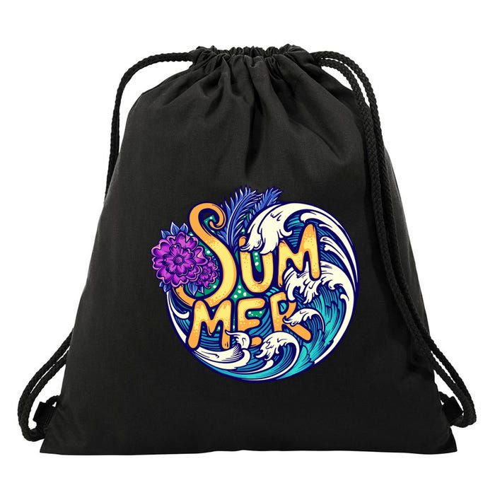 Summer Tropical Ocean Wave Drawstring Bag