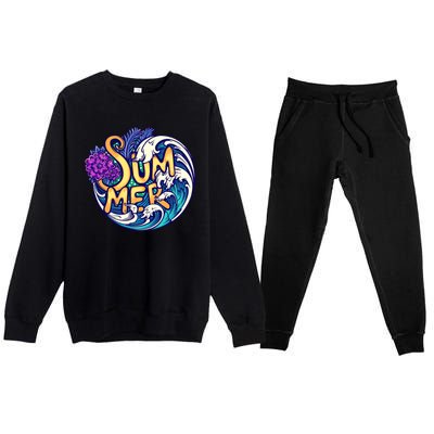 Summer Tropical Ocean Wave Premium Crewneck Sweatsuit Set