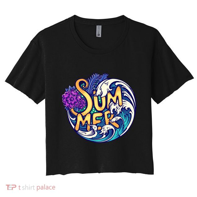 Summer Tropical Ocean Wave Crop Top